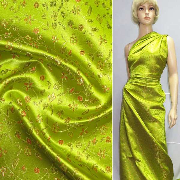 Шелк восточный салатовый в мелкие цветы ш.90