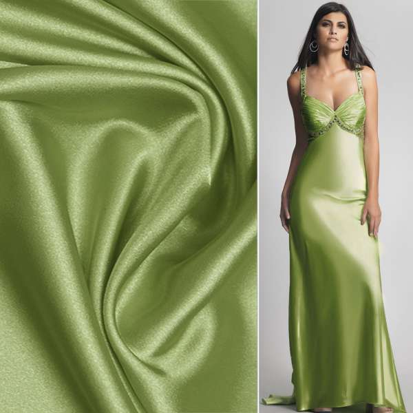 Атлас стрейч шамус салатово-зелений, ш.150