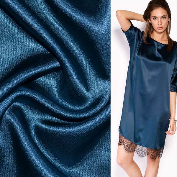 Атлас стрейч шамус синьо-сірий, ш.150