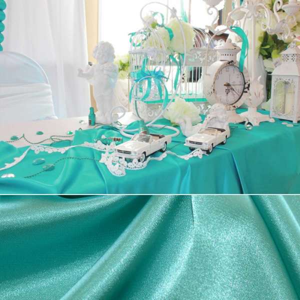 Атлас стрейч шамус бирюзово-голубой светлый пл.130 г/м ш.150