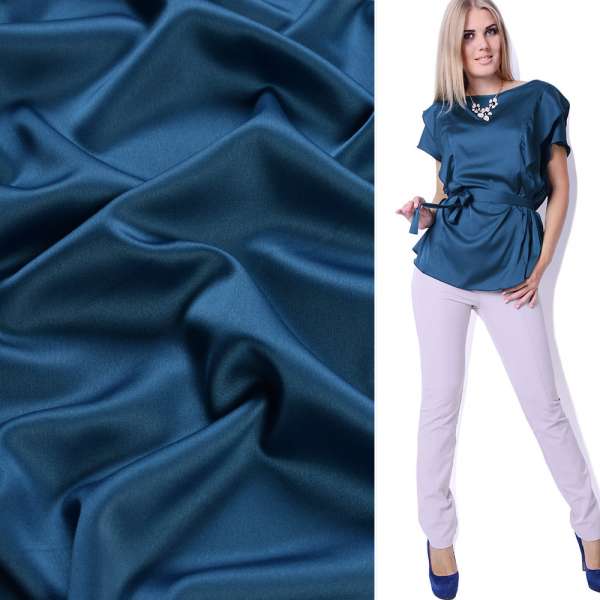 Шелк японский стрейч синий светлый с перламутром, ш.150