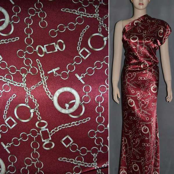 Атлас стрейч шамус бордовый с цепями ш.120