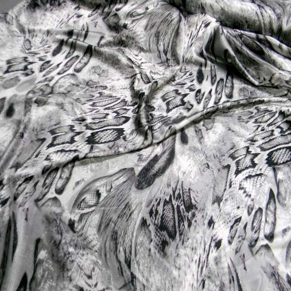 Атлас стрейч светло-серый в черную абстракцию ш.120