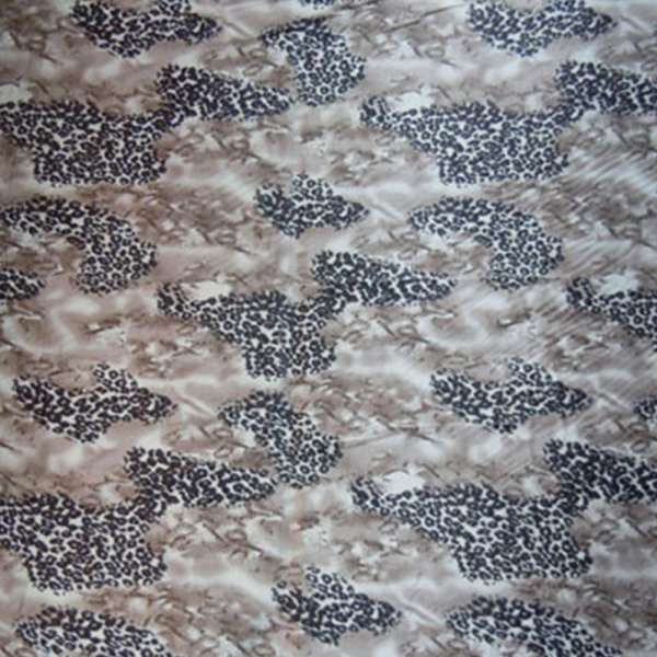 Атлас стрейч темно-бежевый с коричневым принт леопард ш.120