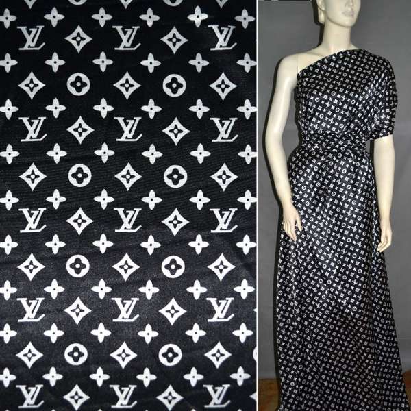 Атлас стрейч черный с крупным логотипом LV ш.120