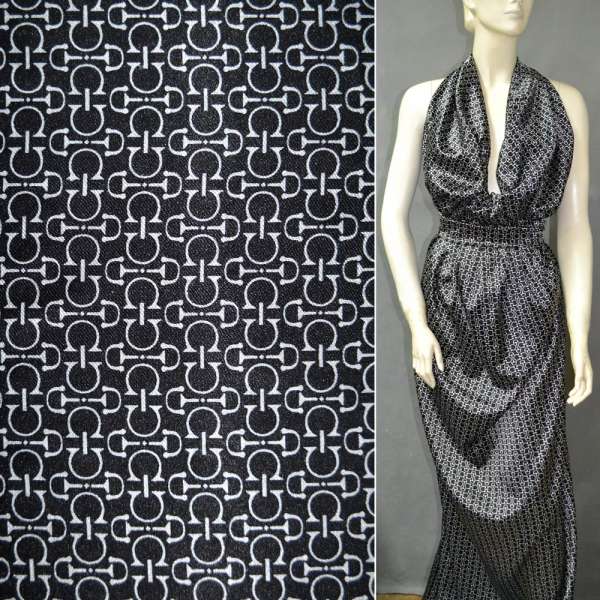 Атлас стрейч черный с белыми подковками ш.120