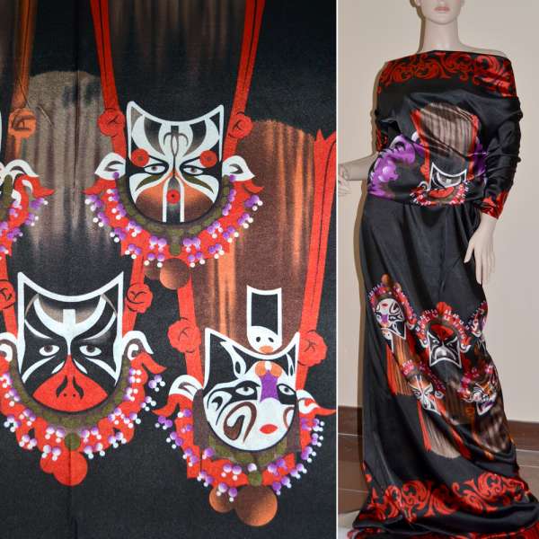 Атлас стрейч чорний з червоним раппорт маски ш.120