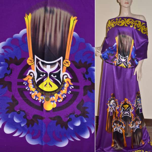 Атлас стрейч сиреневый раппорт маски ш.120