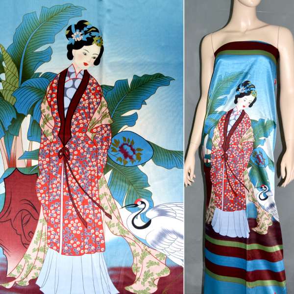 Атлас стрейч светло-синий раппорт девушка ш.120