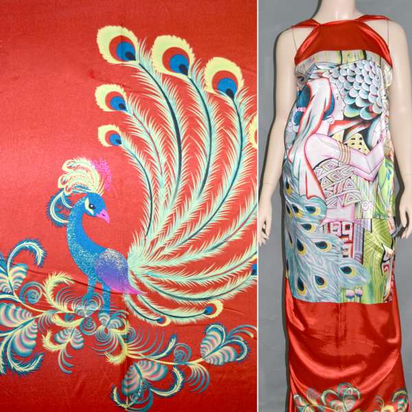 Атлас стрейч червоний раппорт дівчина ш.120