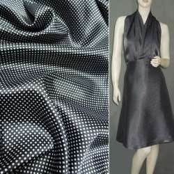 Сатин стрейч черный в мелкий белый горох ш.120