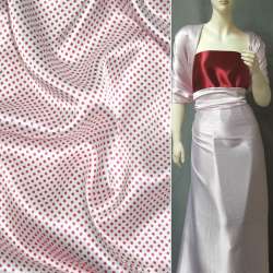 Сатин стрейч белый в мелкий красный горох ш.120