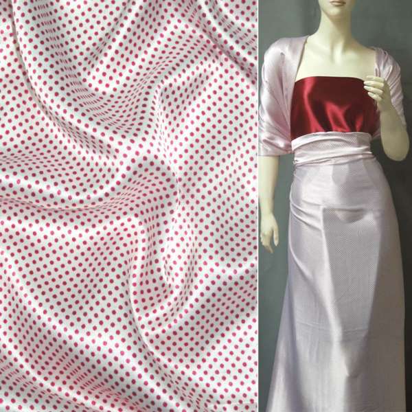 Сатин стрейч белый в мелкий красный горох ш.120