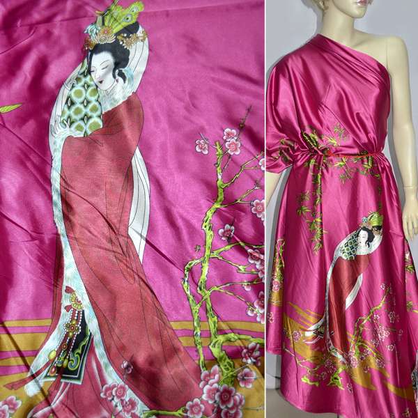 Атлас стрейч малиновый, восточная девушка ш.150