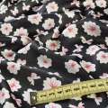 Шовк японський чорний в біло-рожеві квіти, ш.150