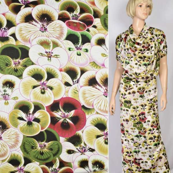 Шовк японський стрейч біло-зелені братки, ш.150