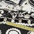 Шовк японський стрейч чорний в молочно-білі мереживні візерунки, ш.150
