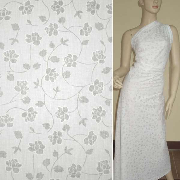 Батист деворе молочний з кучерявими трояндами ш.140