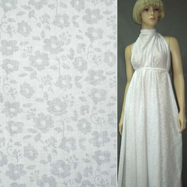 Батист деворе белый в цветы с веточками ш.150