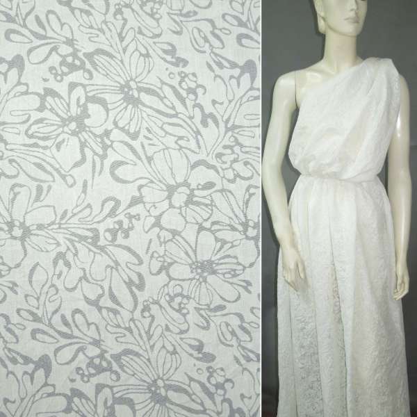 Батист деворе молочный с цветами ш.140