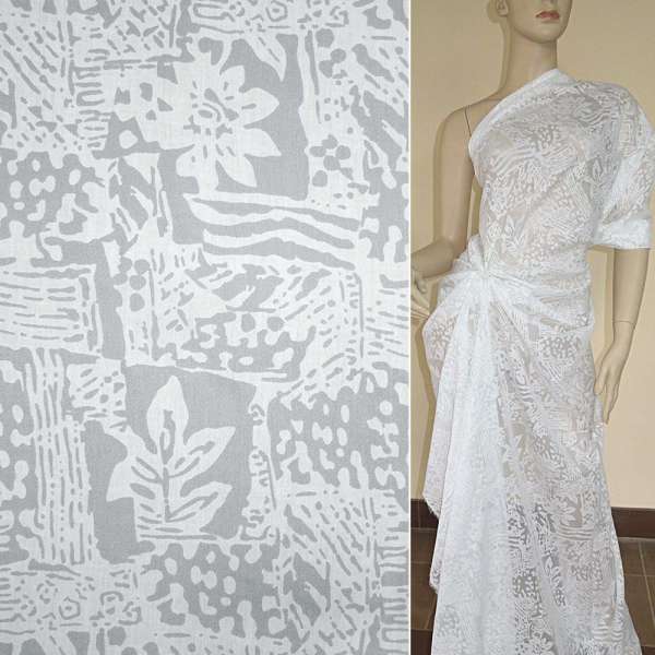 Батист деворе белый с абстракцией ш.140