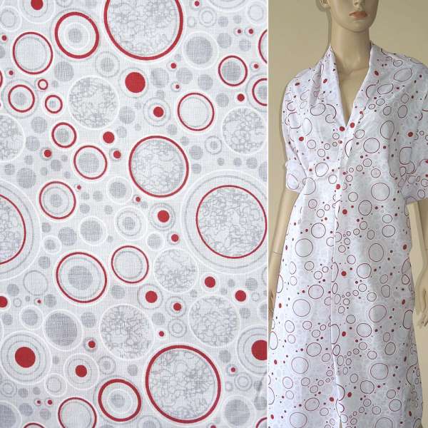 Батист деворе белый в красные круги ш.140