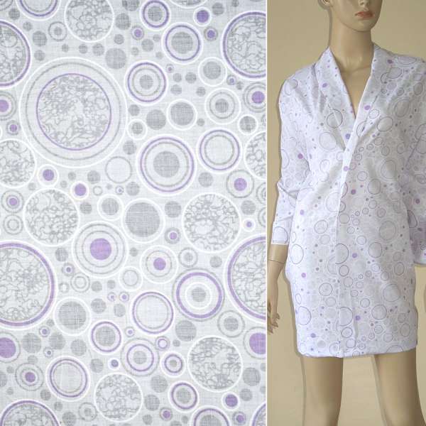 Батист деворе белый в сиреневые круги ш.140