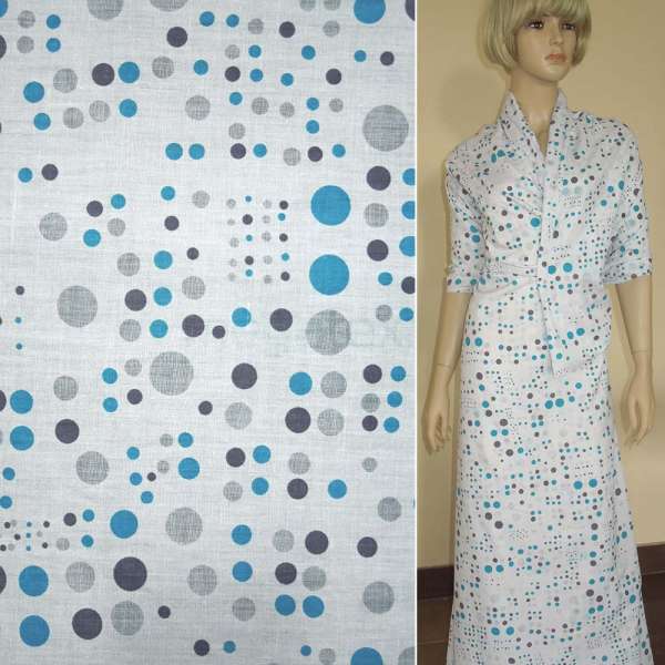 Батист белый в серо-голубые круги ш.150