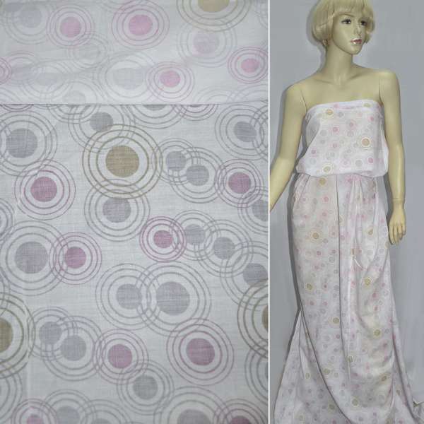 Батист белый в розово-бежевые круги деворе ш.150