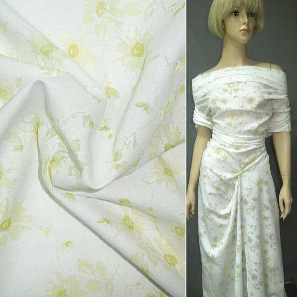 Батист деворе белый с желтыми цветами ш.150