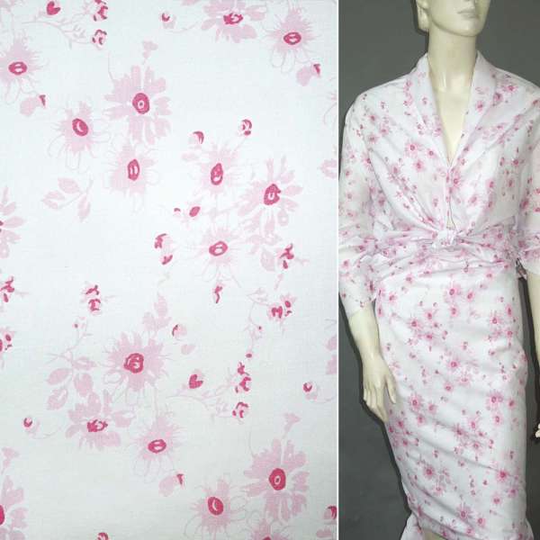 Батист деворе белый с розовыми цветами ш.150