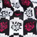Батист деворе с метанитью черно-белая клетка, малиновые цветы ш.140
