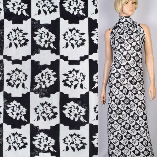 Батист деворе з метаниткою чорно-біла клітина з квітами ш.142