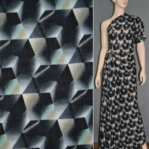 Батист диллон серый с черно-бежевыми ромбами ш.140