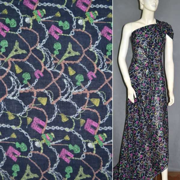 Батист диллон темно-синий с цепями и башней ш.140