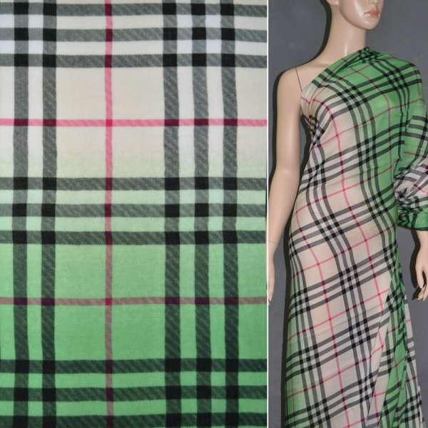 Батист диллон зелено-бежевые полосы в черную клетку ш.140