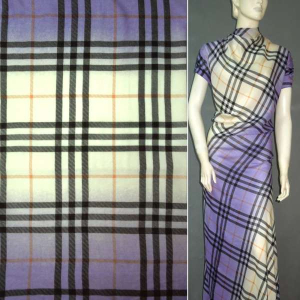 Батист Діллон фіолетово-бежеві смуги в чорну клітинку ш.140