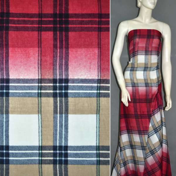 Батист диллон красно-молочные полосы в черно-бежевую клетку ш.140