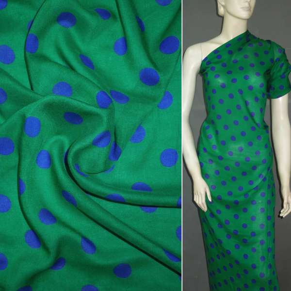 Батист диллон зеленый с синими кругами ш.140