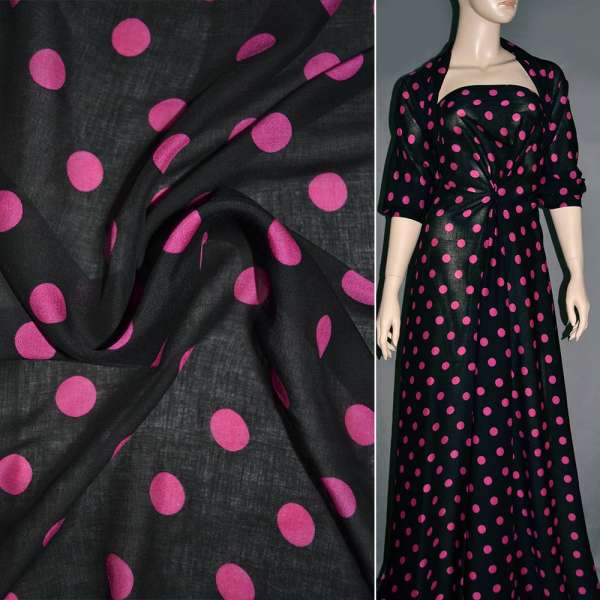 Батист диллон черный с малиновыми кругами ш.140