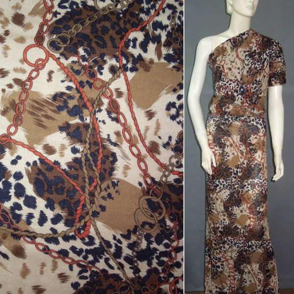 Батист диллон бежево-коричневый с красными цепями ш.140