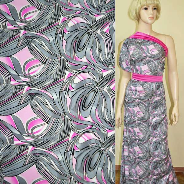 Батист диллон серый с розово-белой абстракцией ш.142