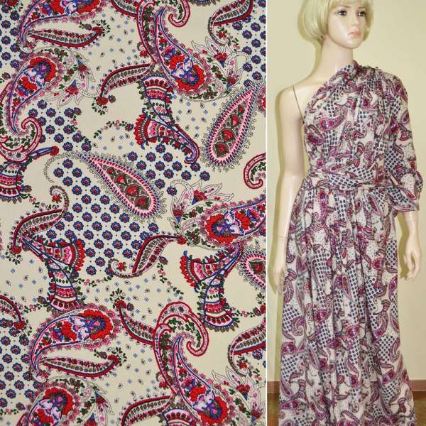 Батист Діллон бежквий з рожево-червоними огірками і дрібними квітами ш.140