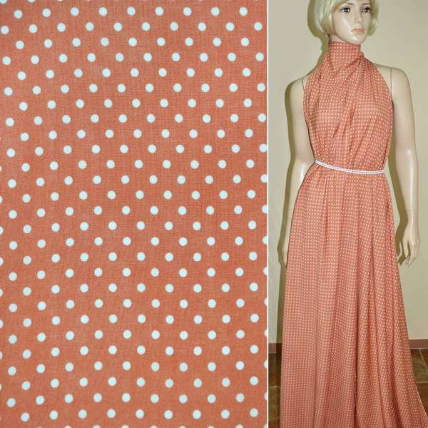 Батист диллон коралловый в белый горох ш.142