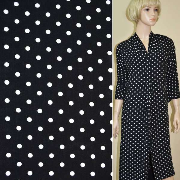 Батист диллон черный в белый горох ш.140