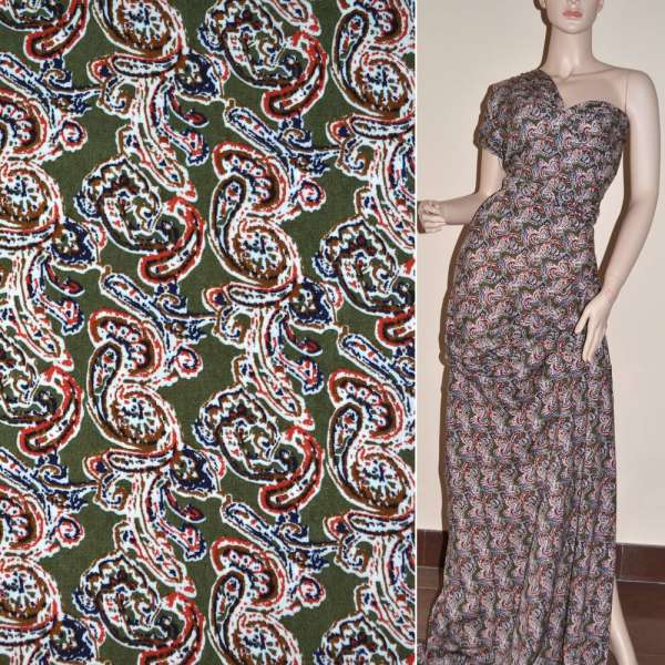 Батист диллон зеленый с молочно-красными огурцами ш.140