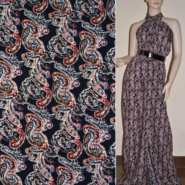 Батист диллон темно-синий в молочно-красный рисунок огурцы ш.140