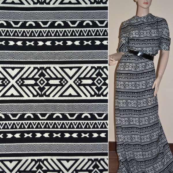 Батист диллон в черно-белые полоски с орнаментом ш.142