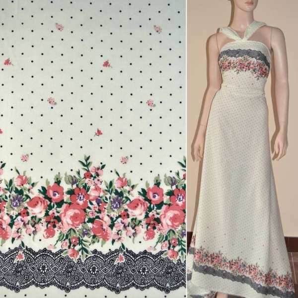 Батист диллон кремовый с двухсторонним купоном в цветы и мелкий горох ш.140