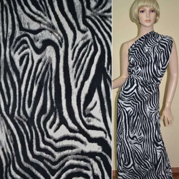 Батист Діллон молочно-чорний принт зебра ш.140